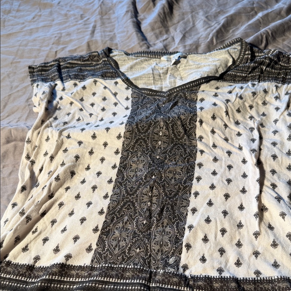 Lucky Brand Black & Cream Boho V-Neck Tunic